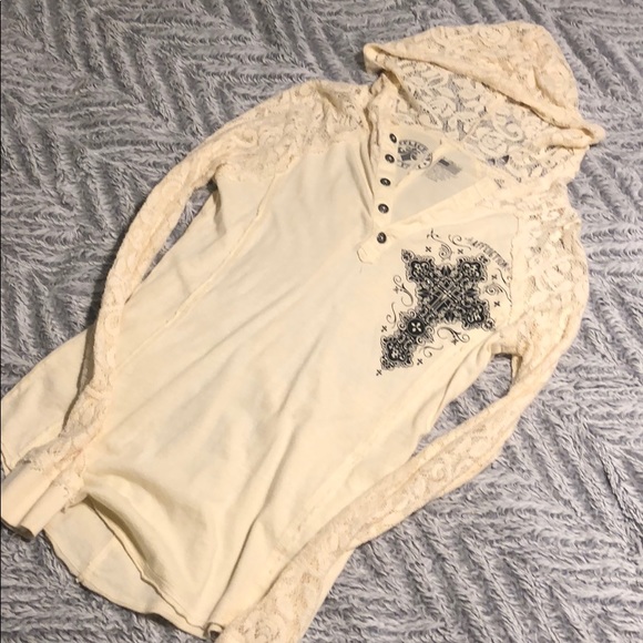 Affliction Tops - Affliction long sleeve with lace sleeves